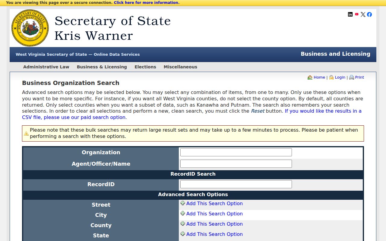 Doddridge County property owner search using West Virginia business entity fields