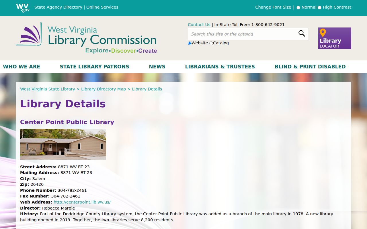 Center Point library history connected with Doddridge County property research