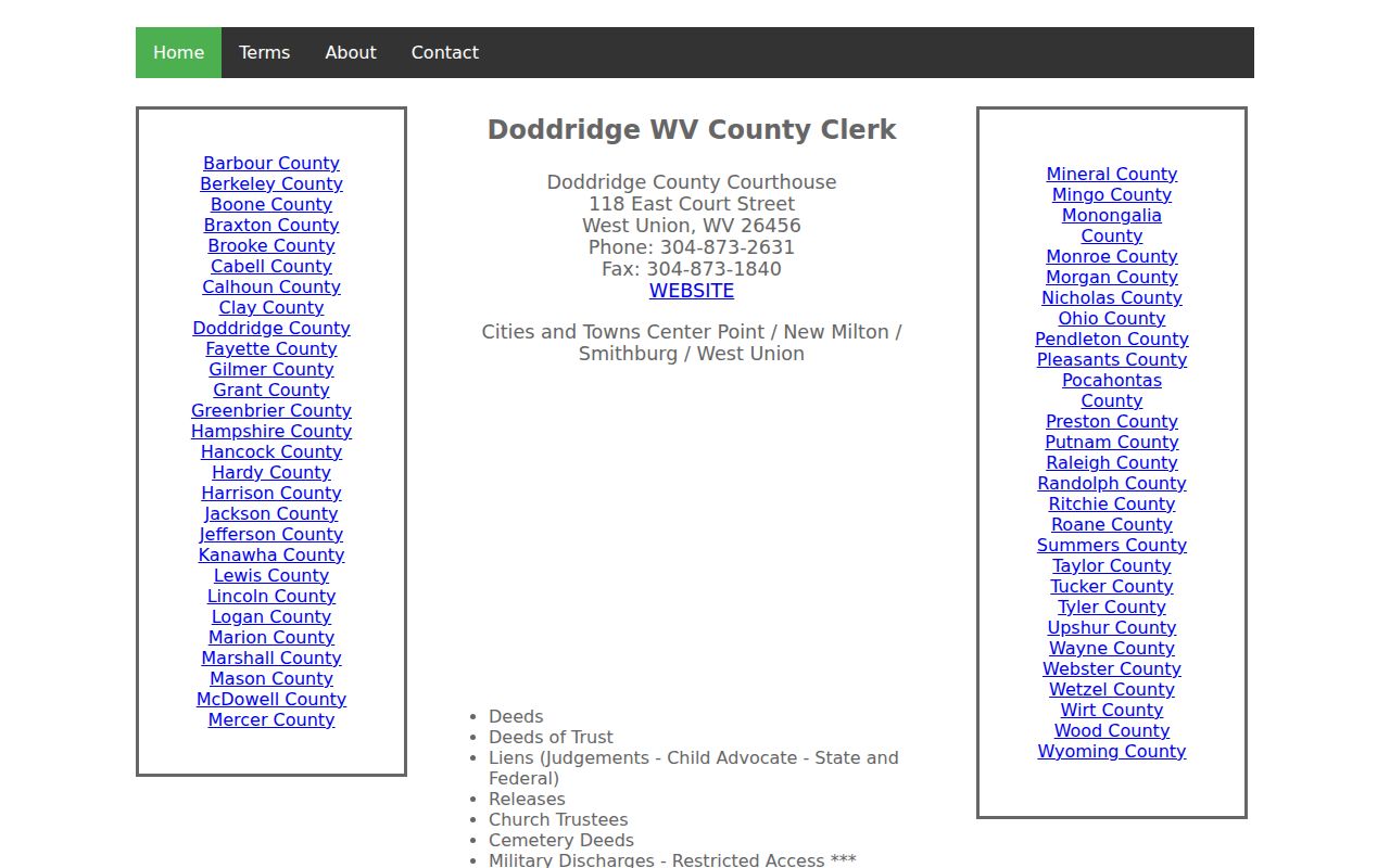 Doddridge County property records County Clerk land-record categories