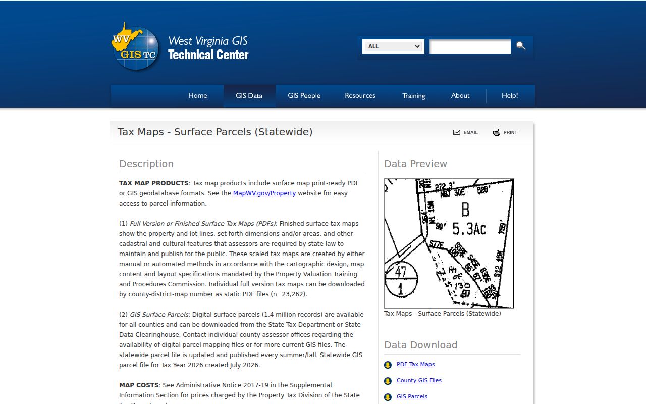 Doddridge County parcel maps GIS clearinghouse data download page