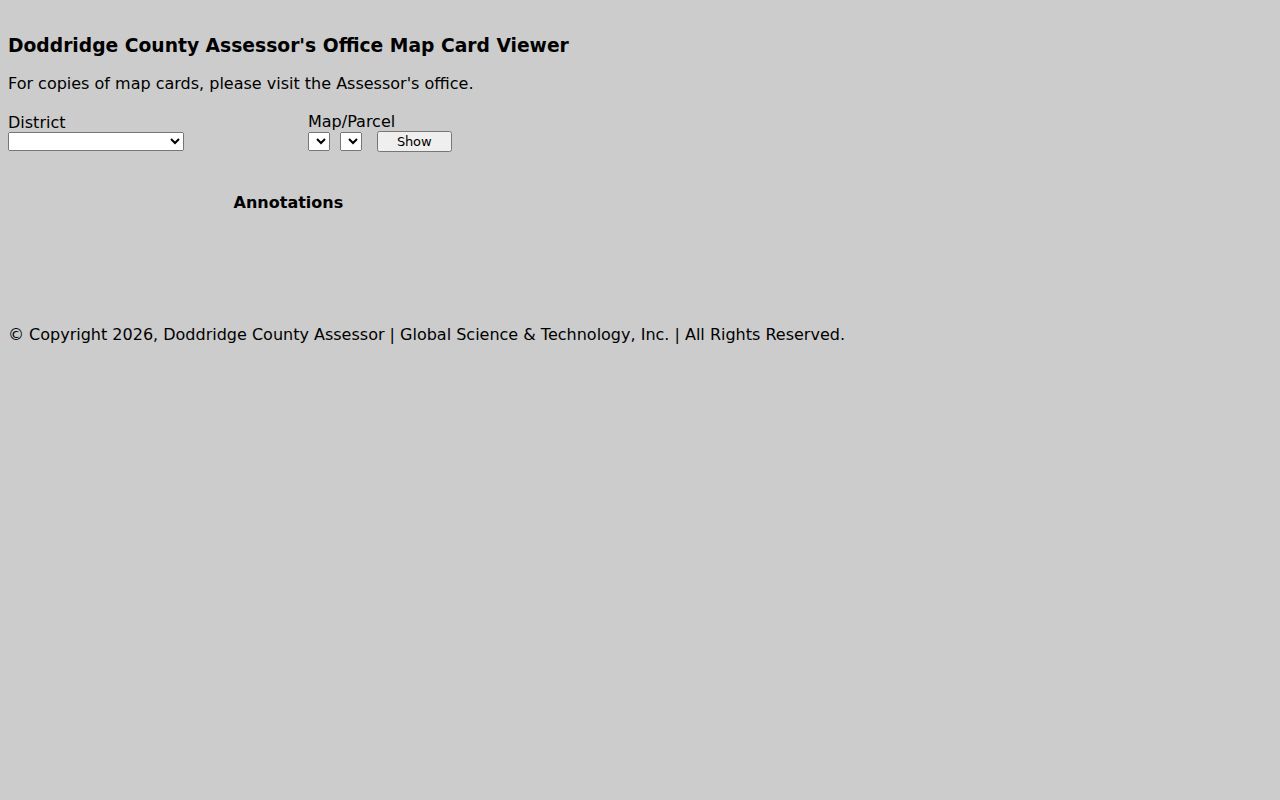 Doddridge County property records local Assessor map-card search controls
