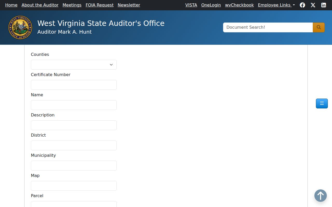 Doddridge County property records State Auditor delinquent land search